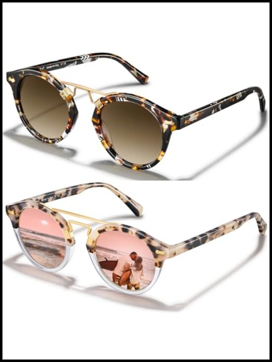 Small Face Acetate Double Bridge Polarized Sunglasses, Retro Metal Brow Eyewear main image 6